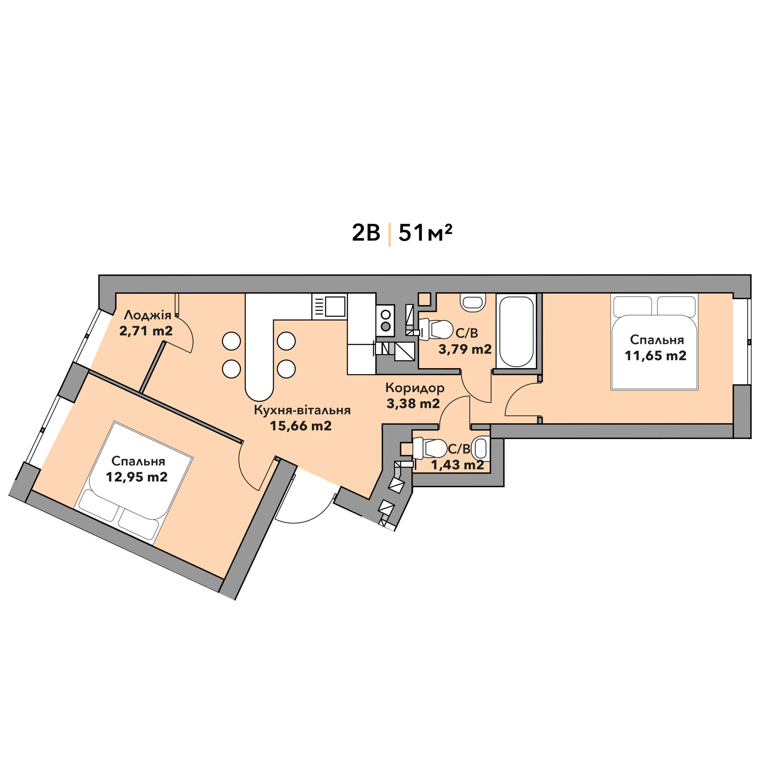 2 комн. квартира 51 м2